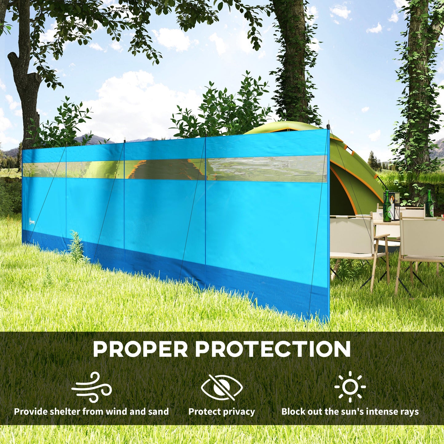 Camping Windbreaker with Clear Windows, Carry Bag and Steel Poles (1)