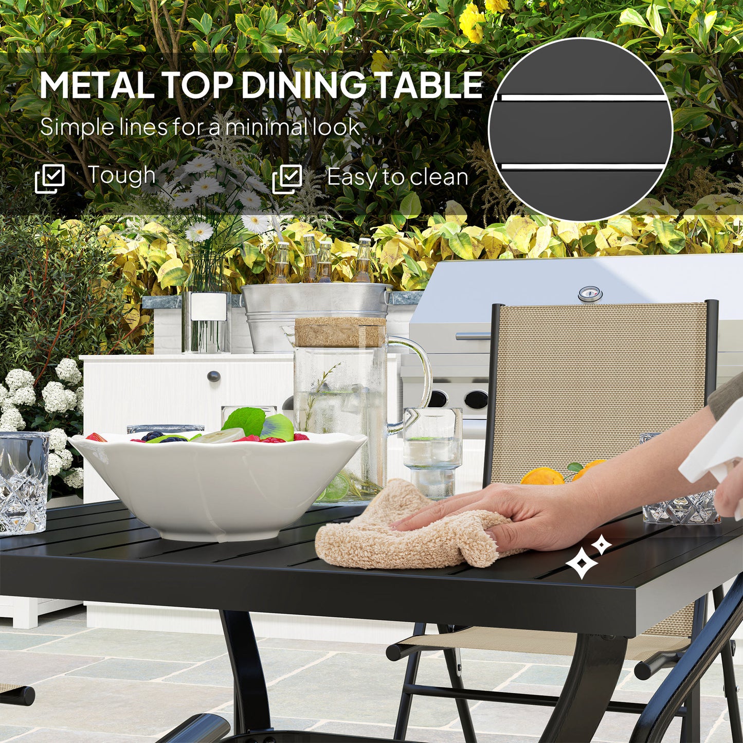Five-Piece Steel Frame Patio Set - Khaki/Black