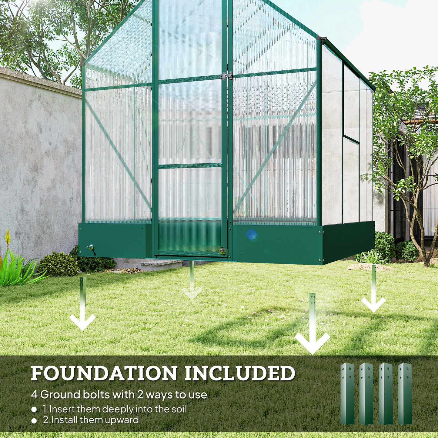 6x6 FT Polycarbonate Greenhouse with Base and Raised Bed