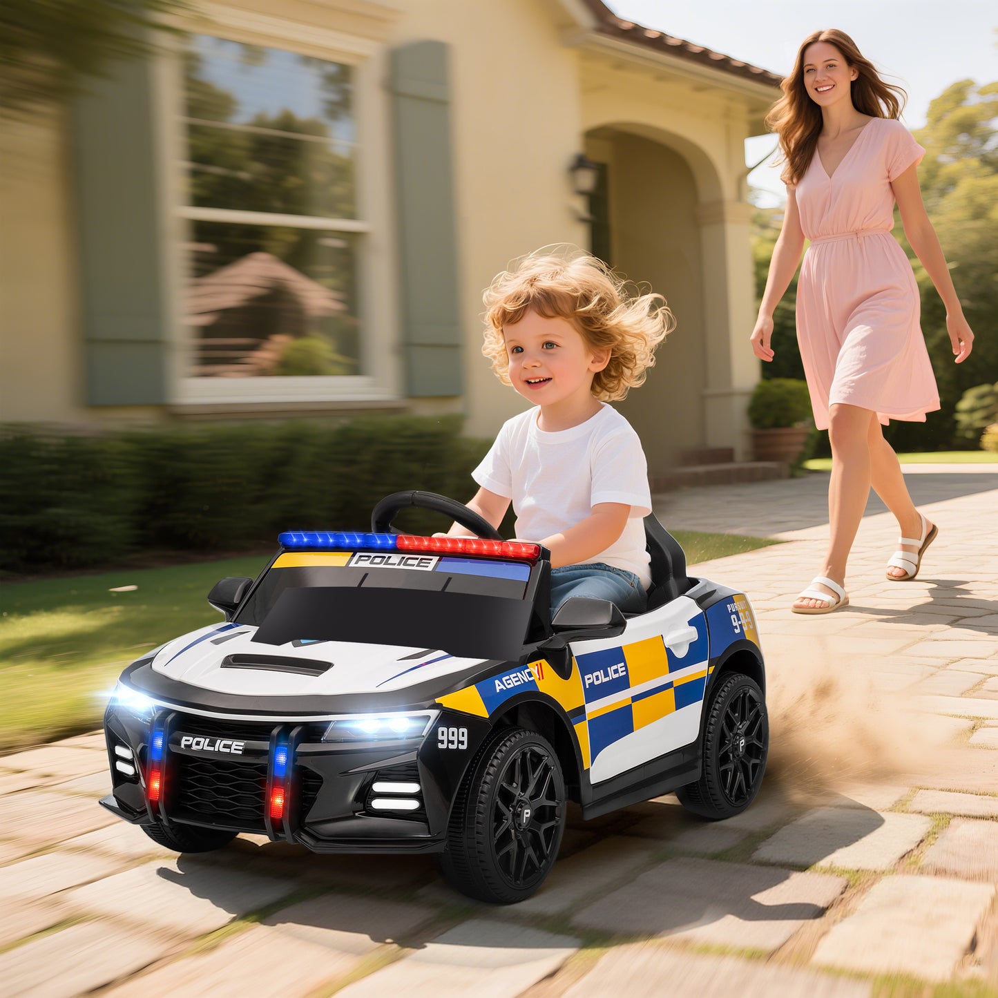 Kids Electric Ride on Police Car with Remote Control, Music, Horn
