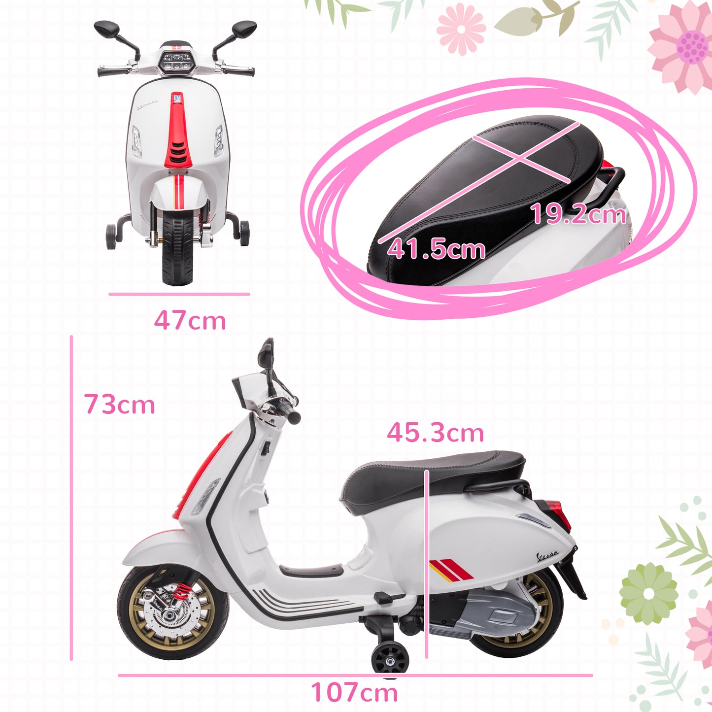 12V Vespa Licensed Kids Electric Motorbike w/ Music, Lights