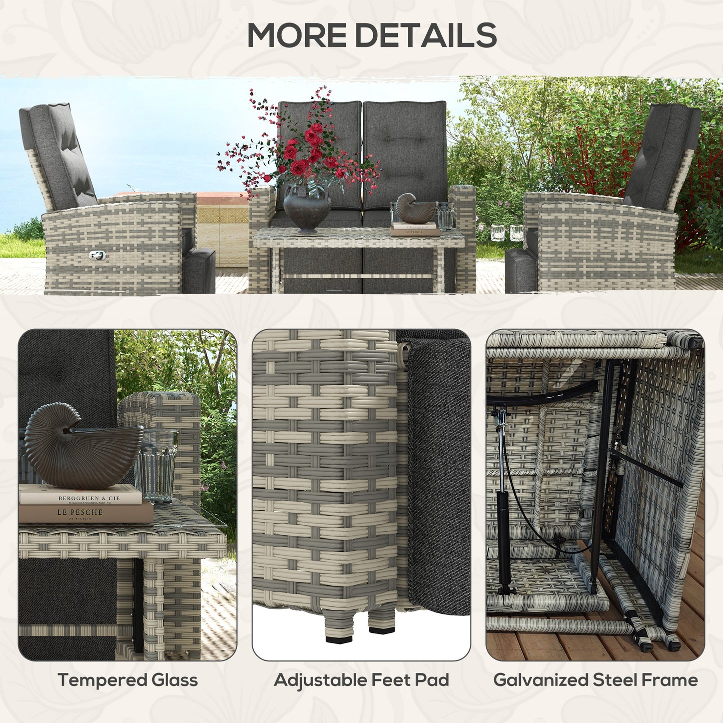 4 Piece Rattan Garden Furniture Set Outdoor Sofa Sectional Set
