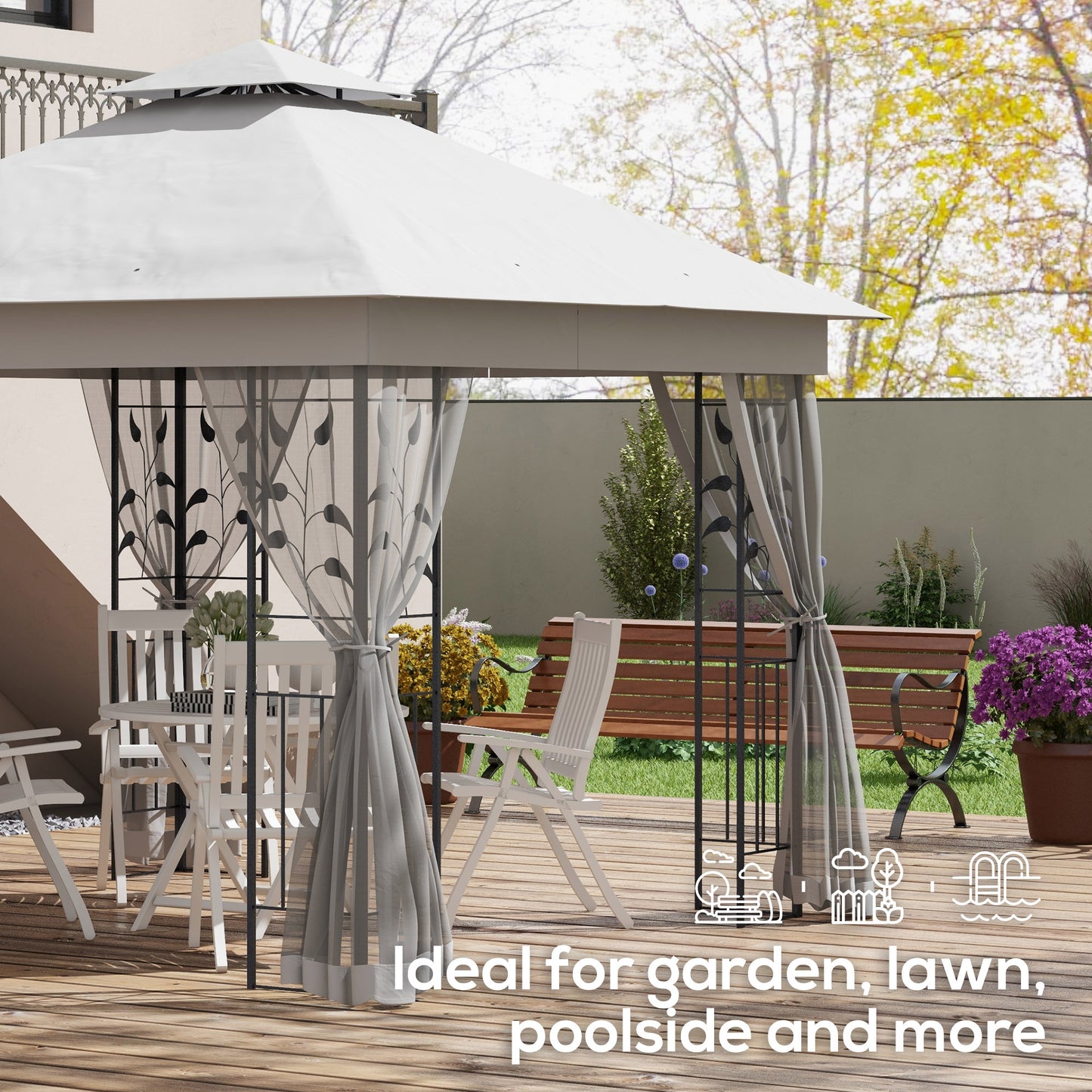 3 x 3m Steel Frame Double Roof Garden Gazebo
