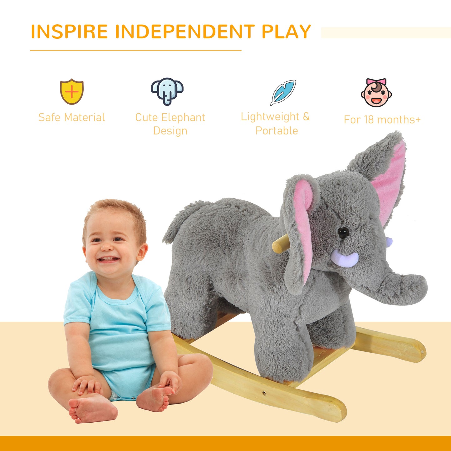 Kids Children Rocking Horse Plush Ride on Animal Wooden Riding