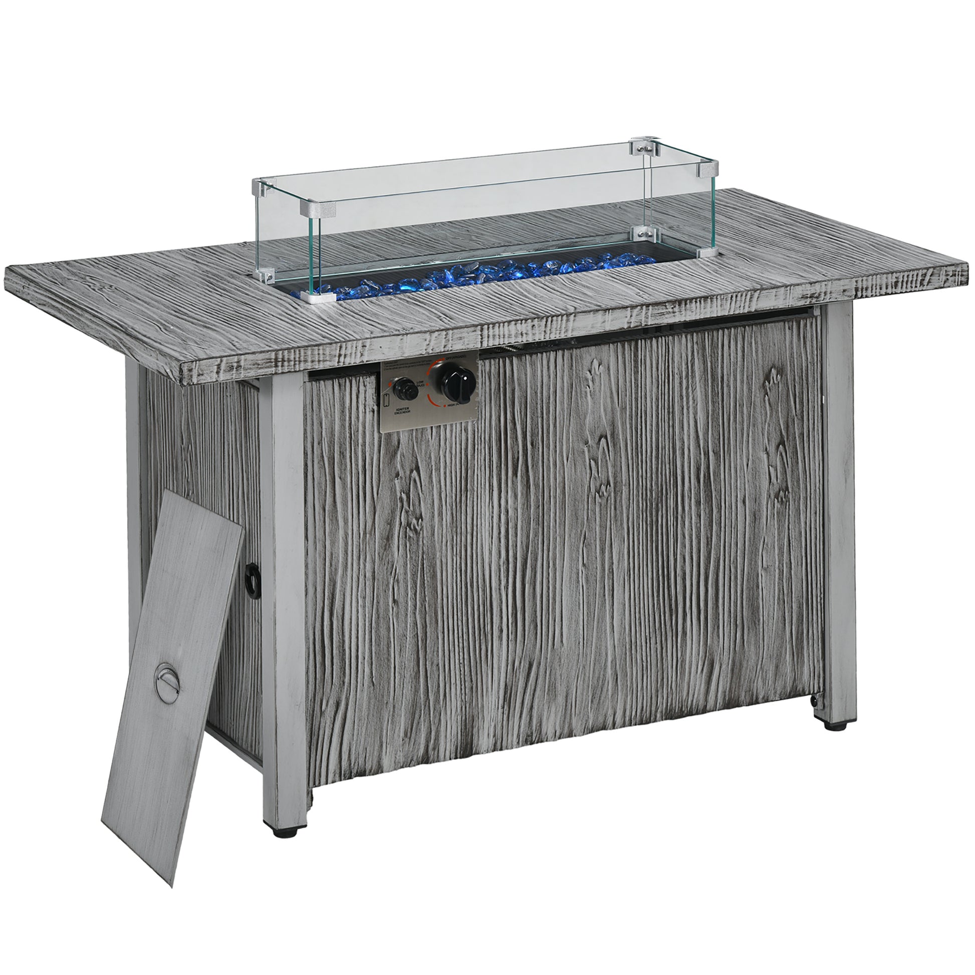 50,000 BTU Gas Fire Pit Table with Cover and Glass Screen