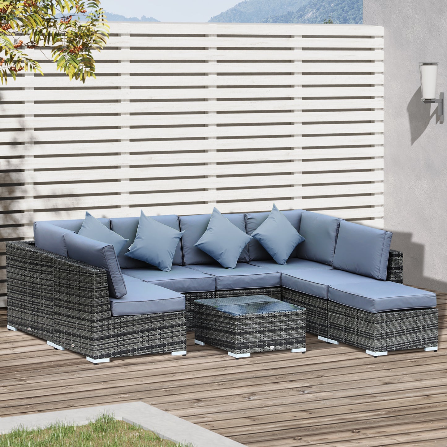 8 Piece Rattan Corner Sofa Set with Wide & Deep Seat