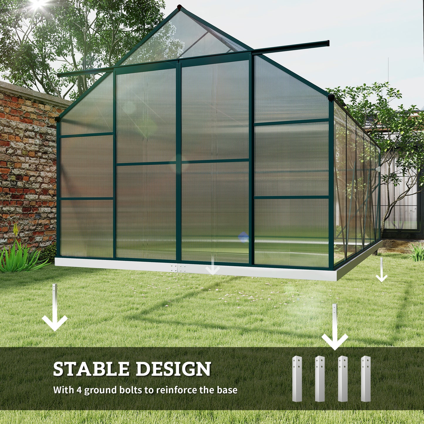 8 x 12ft Aluminium Greenhouse Polycarbonate Walk in Garden