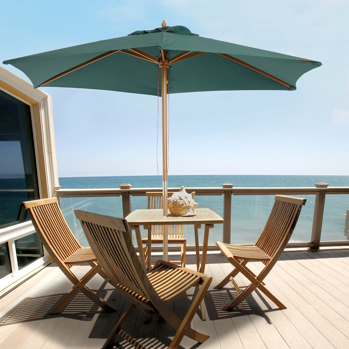 2.5m Wood Garden Parasol Sun Shade Patio Outdoor Wooden Umbrella (1)