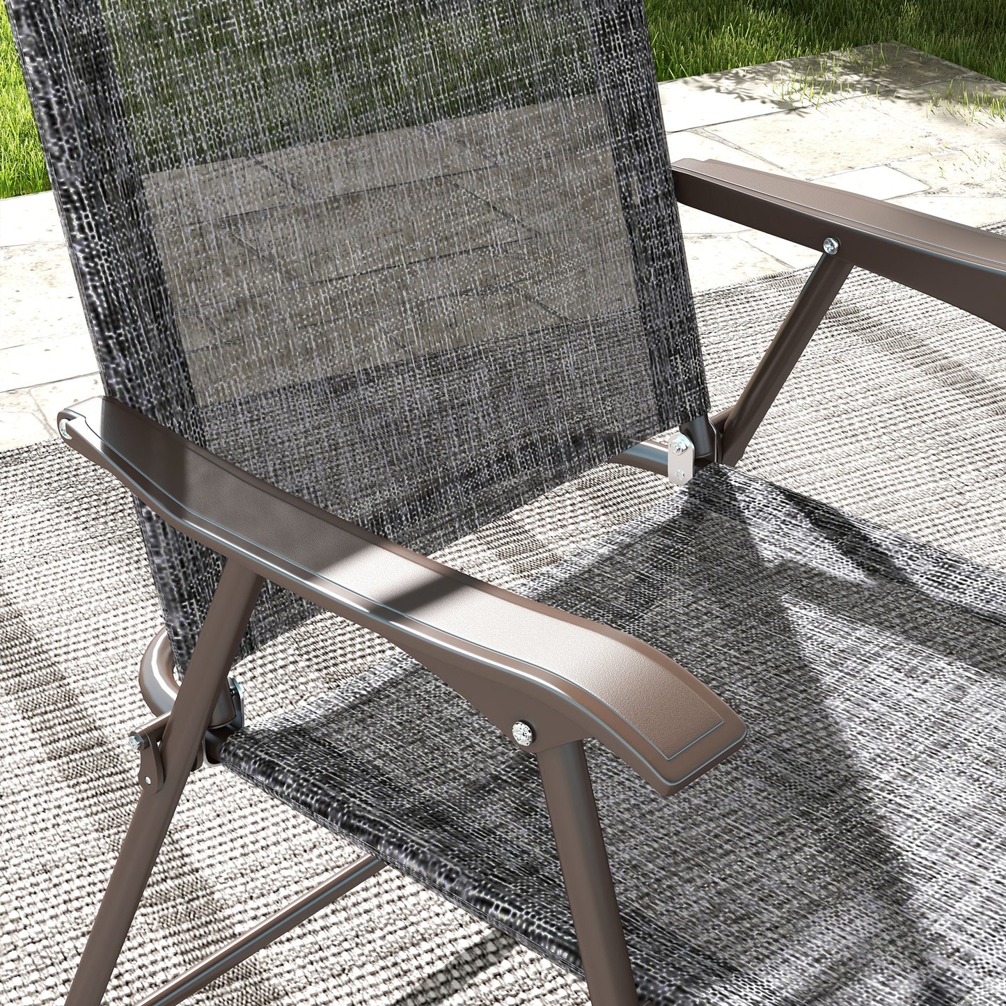 Set of Two Folding Garden Chairs, with Fabric Mesh Seats
