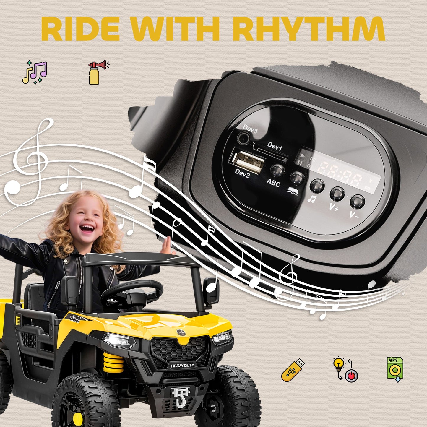 Kids Ride on Car, 12V Electric Kids UTV with Electric Dump Bed
