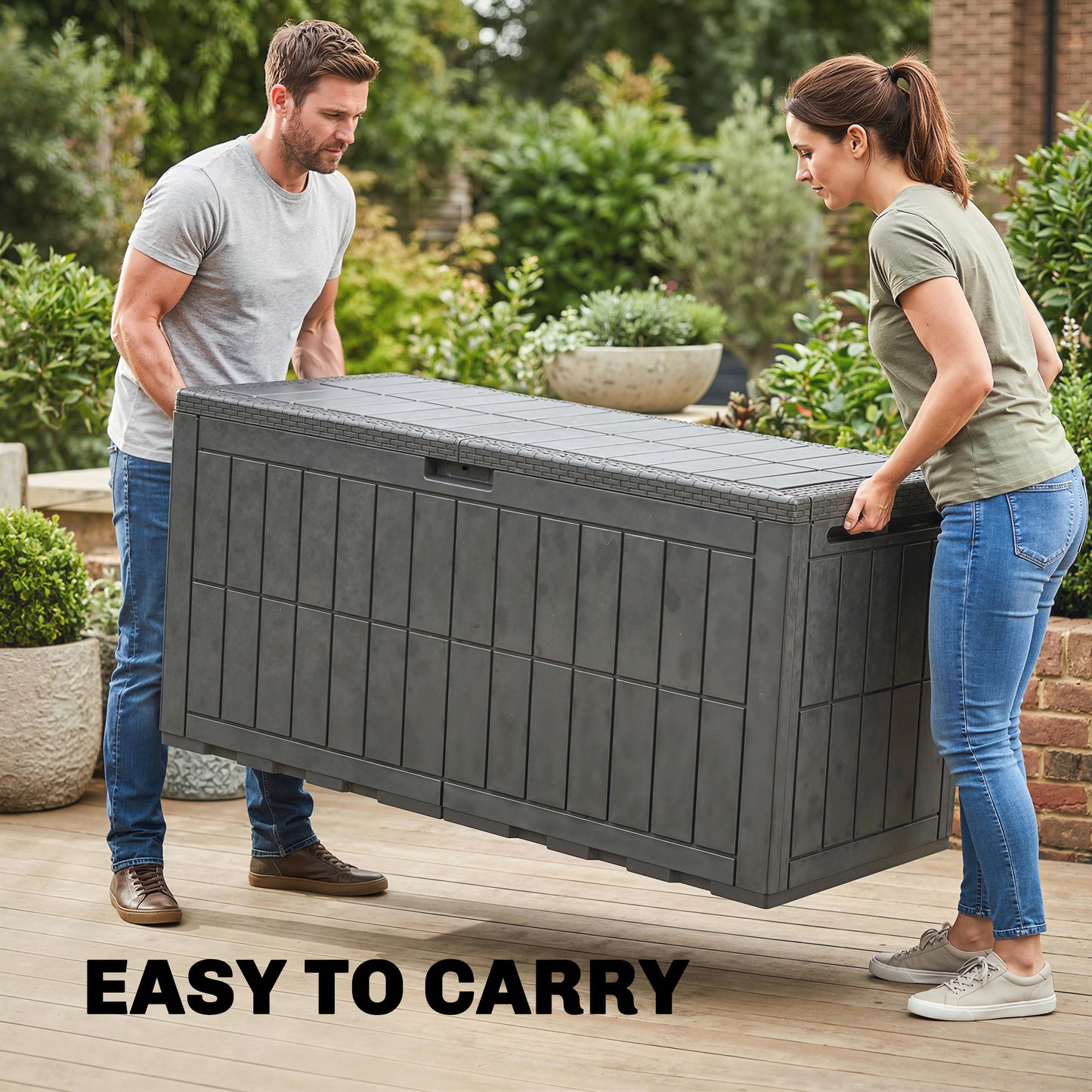 440L Garden Storage Box, Waterproof & UV Resistant Resin Deck Box