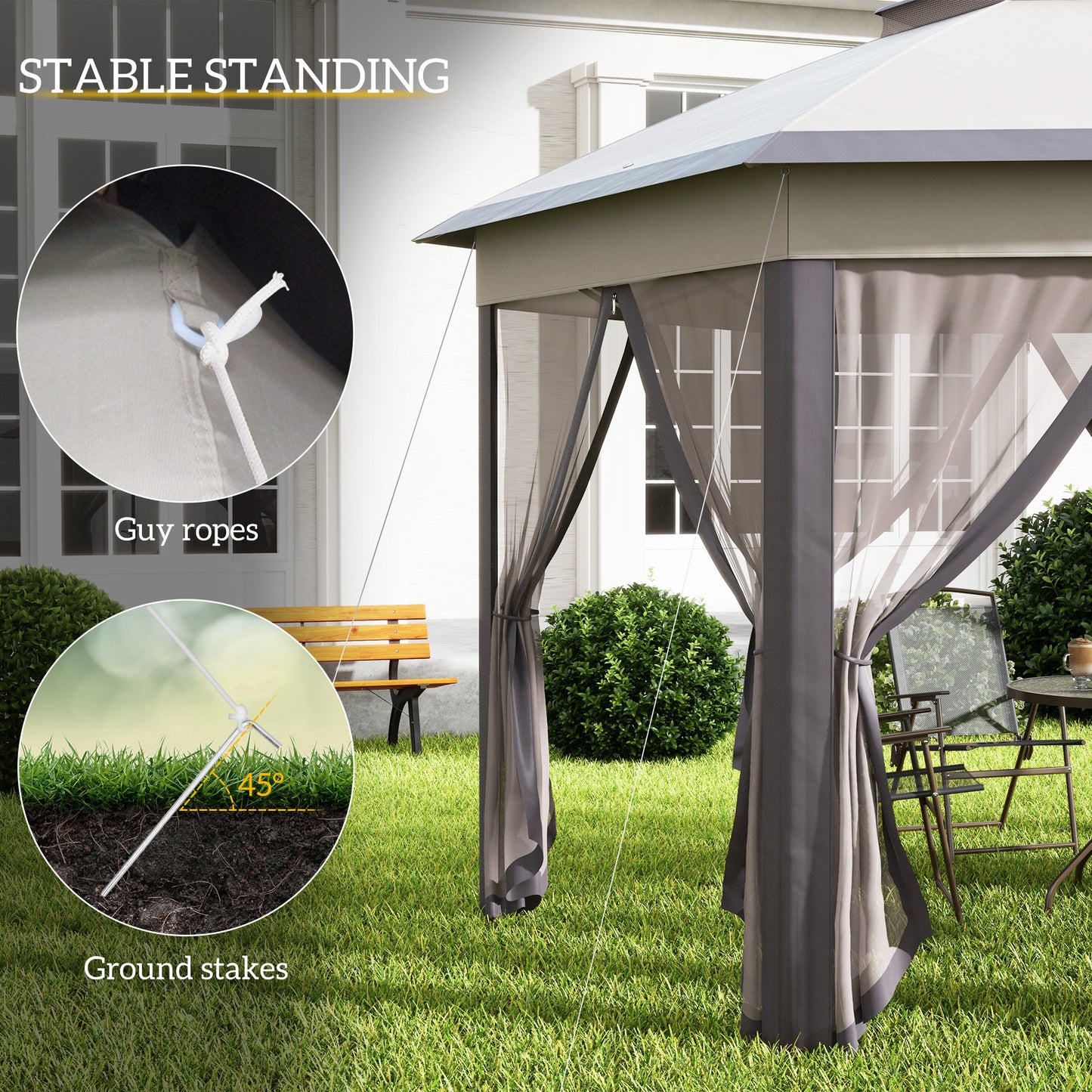 3 x 4m Garden Gazebo Hexagon Pop Up Gazebo Party Tent Canopy Double