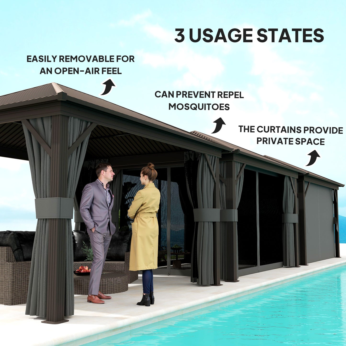 3.6 x 3 m Aluminium Hardtop Gazebo with Smart Drainage System
