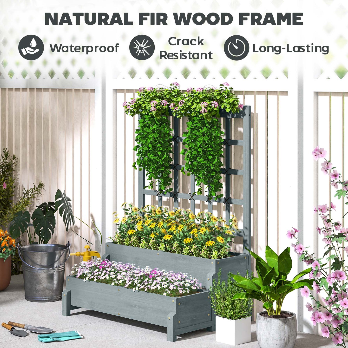 2-Tier Raised Garden Bed with Trellis
