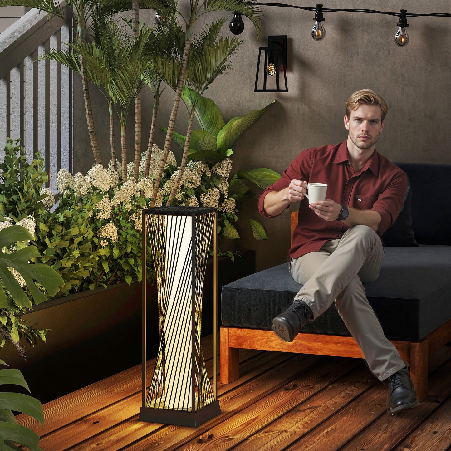 Garden Rattan Lamp, 77 cm Tall Solar Rattan Floor Lamp