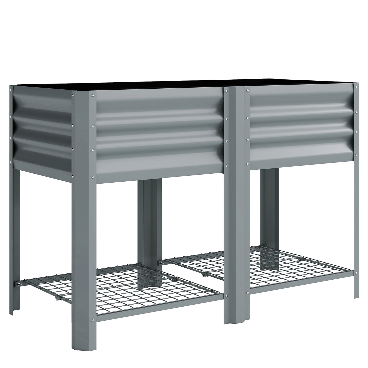 Raised Garden Bed with Storage Shelf Steel Elevated Planter Box