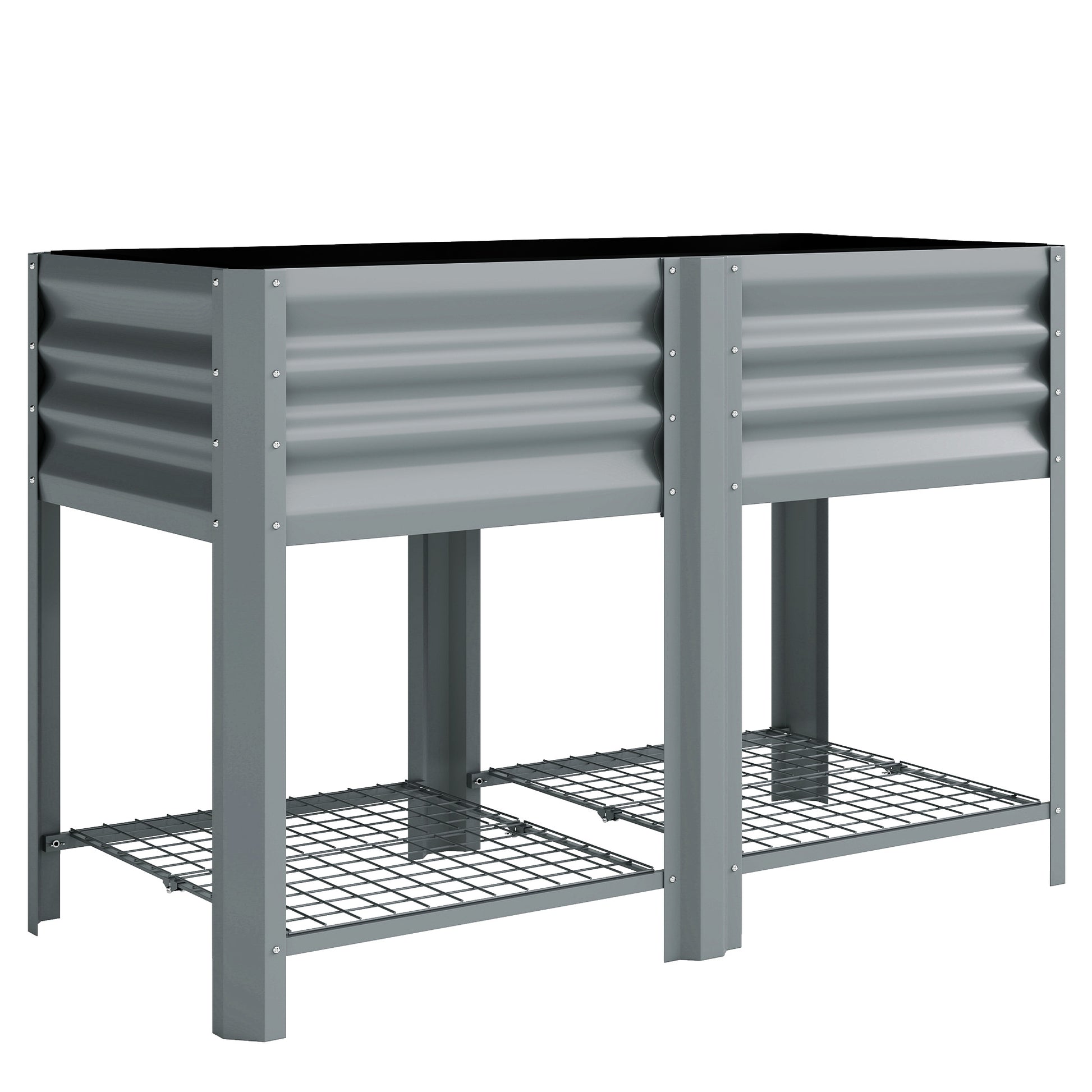 Raised Garden Bed with Storage Shelf Steel Elevated Planter Box