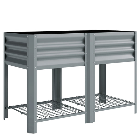 Raised Garden Bed with Storage Shelf Steel Elevated Planter Box
