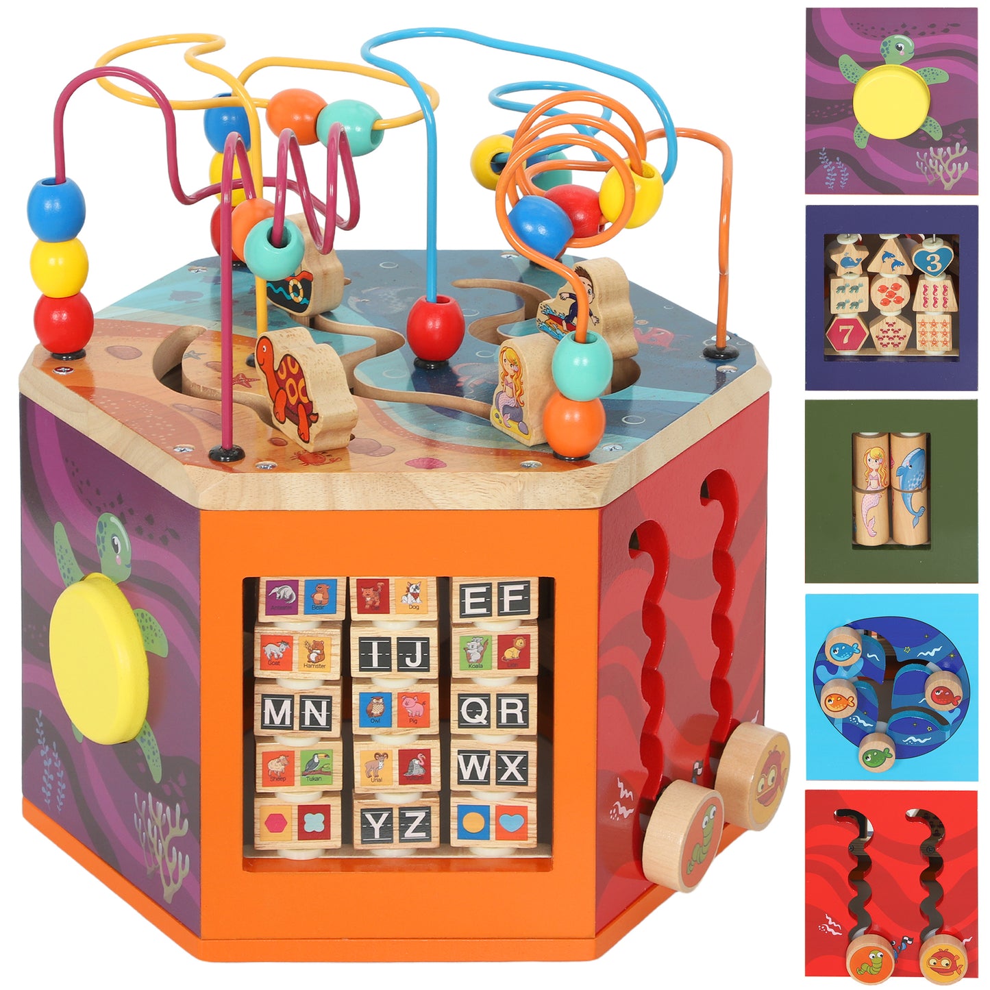 Wooden Activity Cube, Baby Toys with Bead Maze