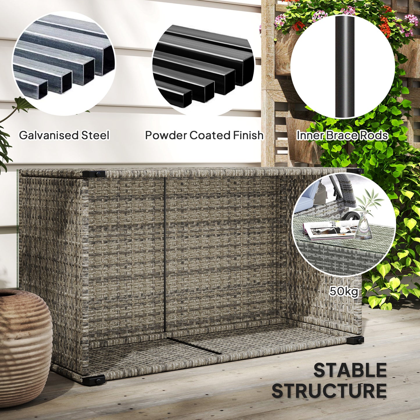 90 x 50cm Glass-Top Rattan Side Table