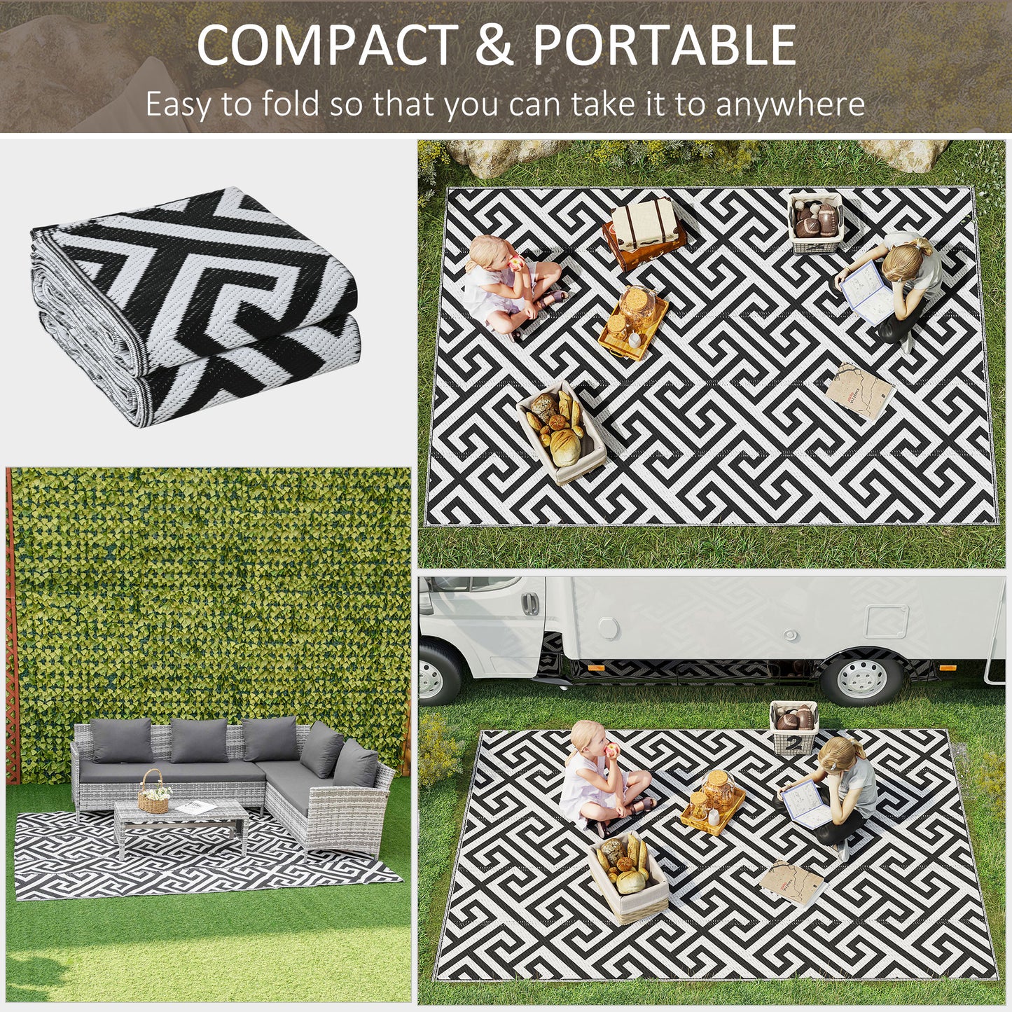 182 x 274 cm(6x9ft) Outdoor Rug Reversible Mat Plastic Straw Rug