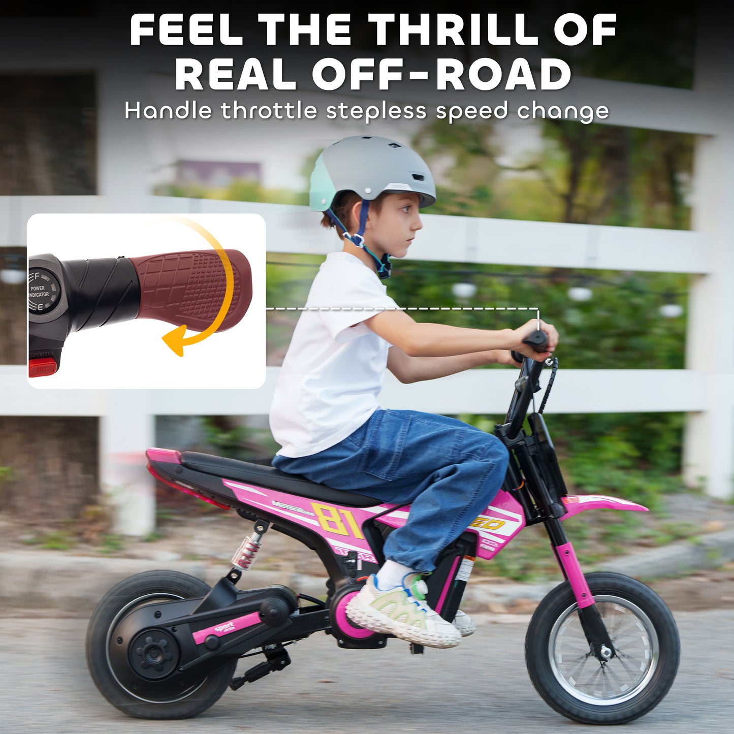 Kids Electric Motorbike, 24V Ride On Motorcycle with 3 Speeds