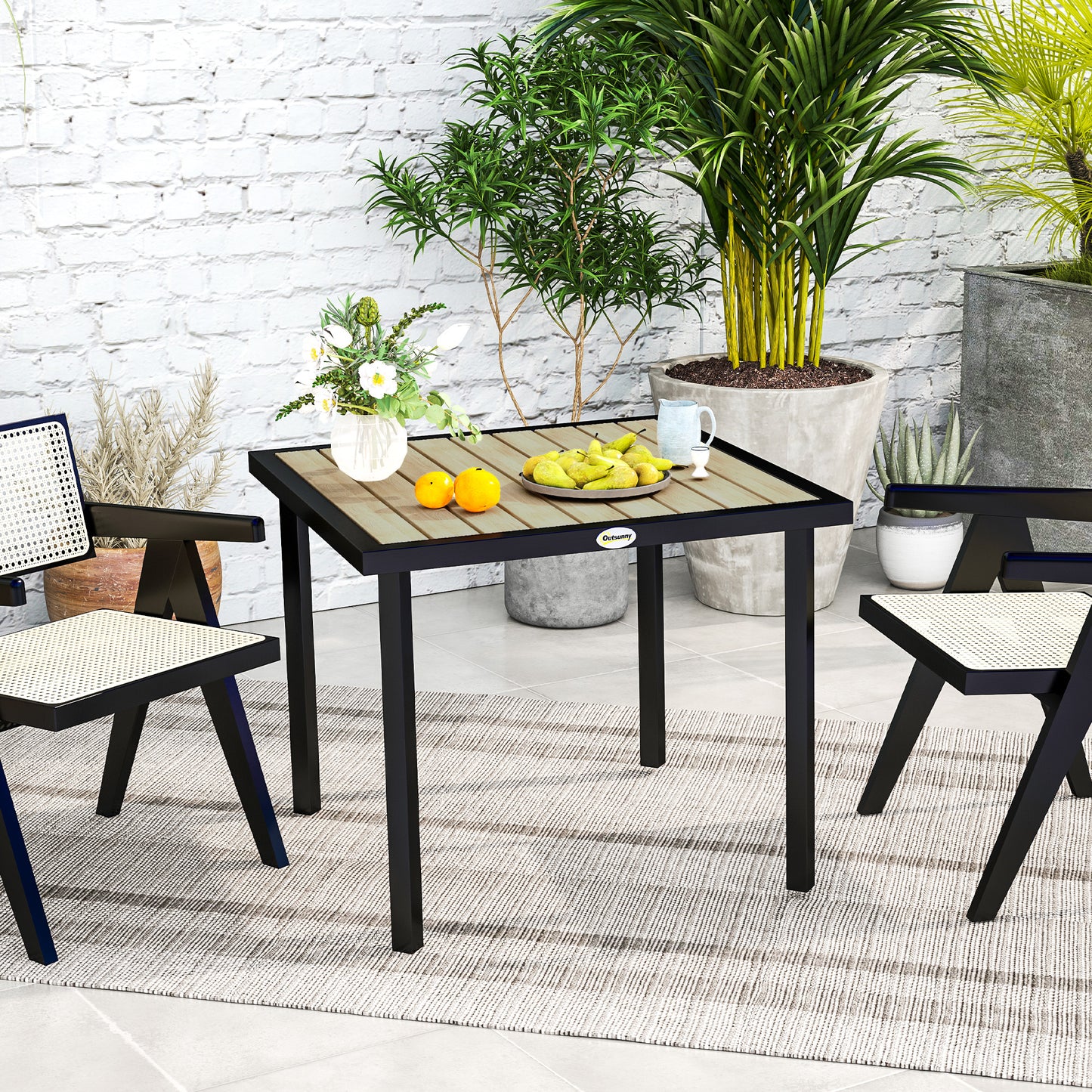 Square Garden Dining Table with 5.4cm Parasol Hole, Slatted Top