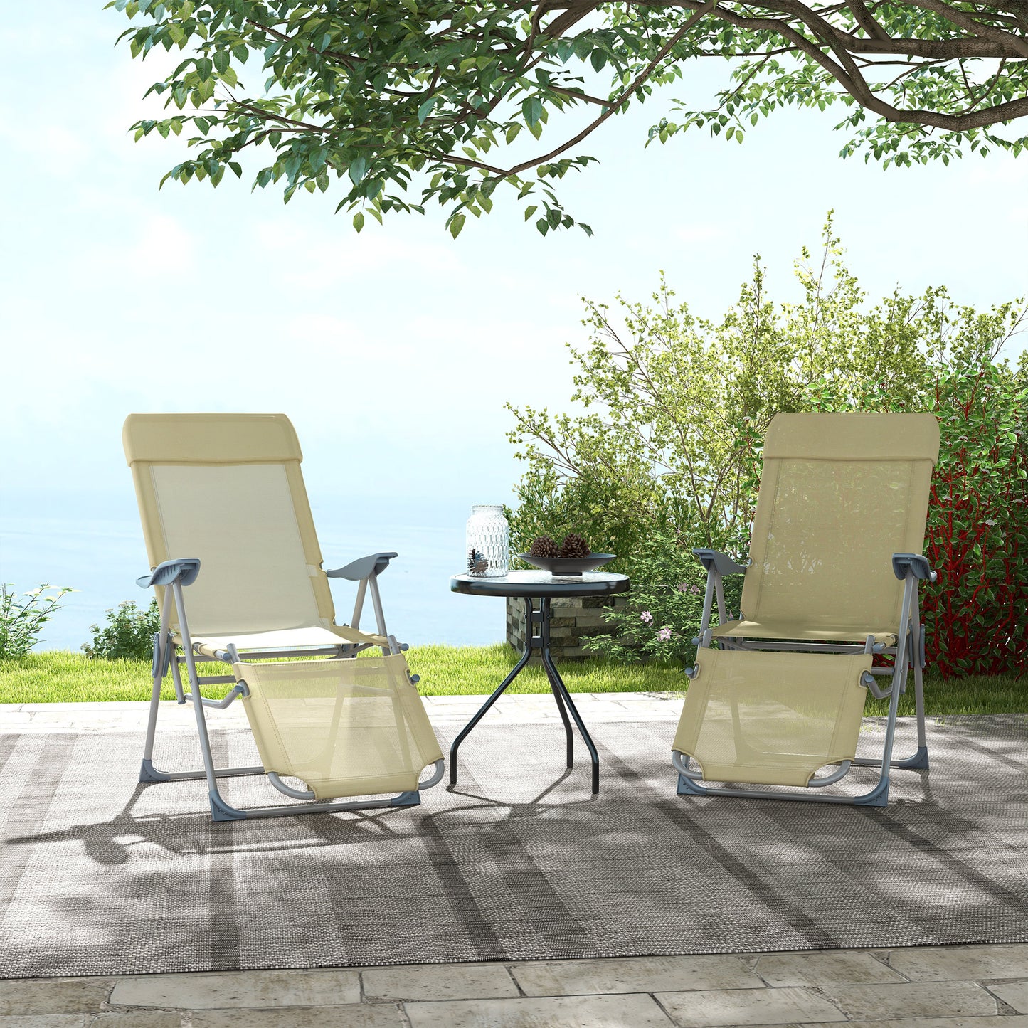 Set of Two Sun Loungers, with Five-Position Adjustable Backs