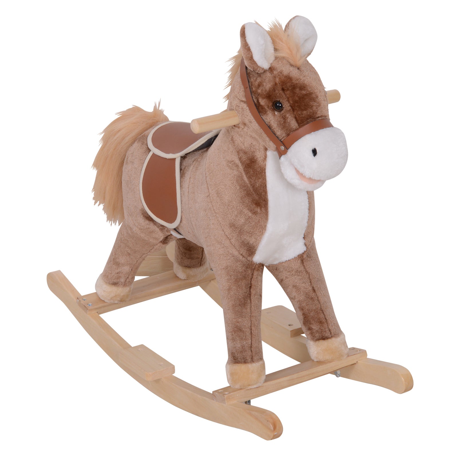 Kids Children Plush Rocking Horse Wooden Base Ride On Toy Rocker