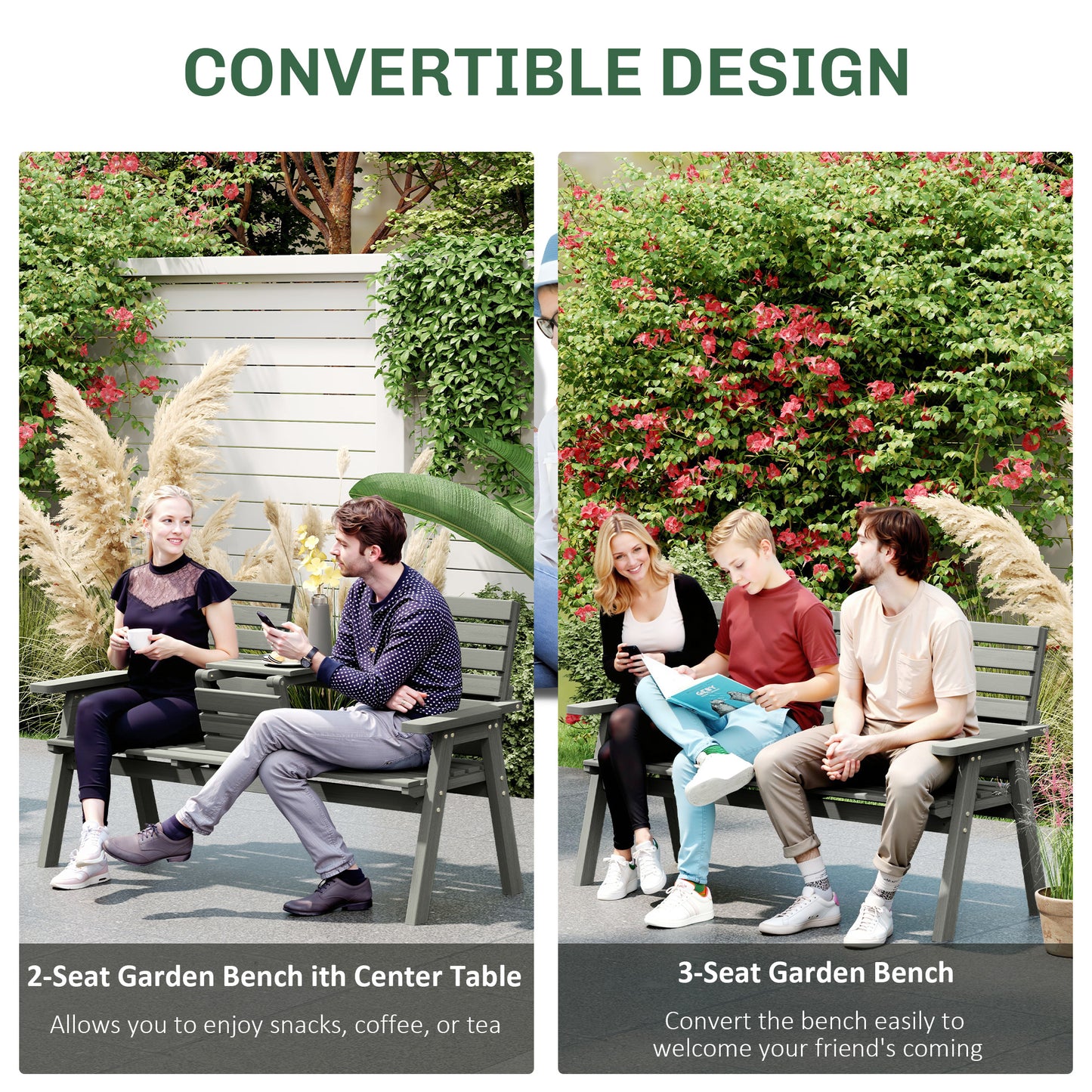 Fir Wood Convertible 2 to 3 Seater Outdoor Garden Bench