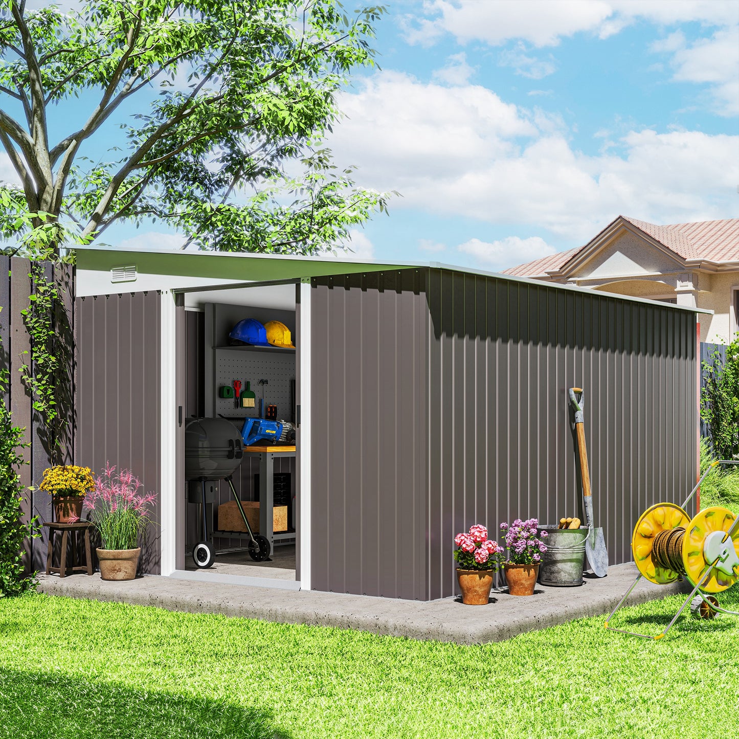 11.3 x 9.2ft Lean to Metal Garden Shed