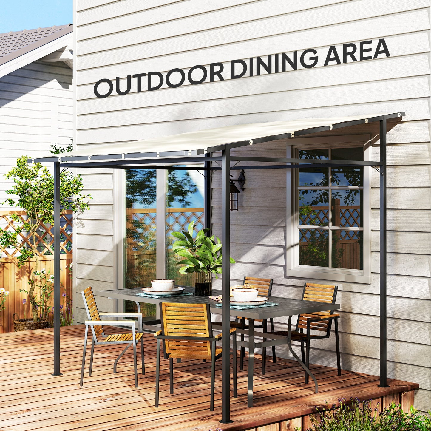 2.4 x 2.4 m Wall Mounted Pergola Gazebo with PA Coating Fabric