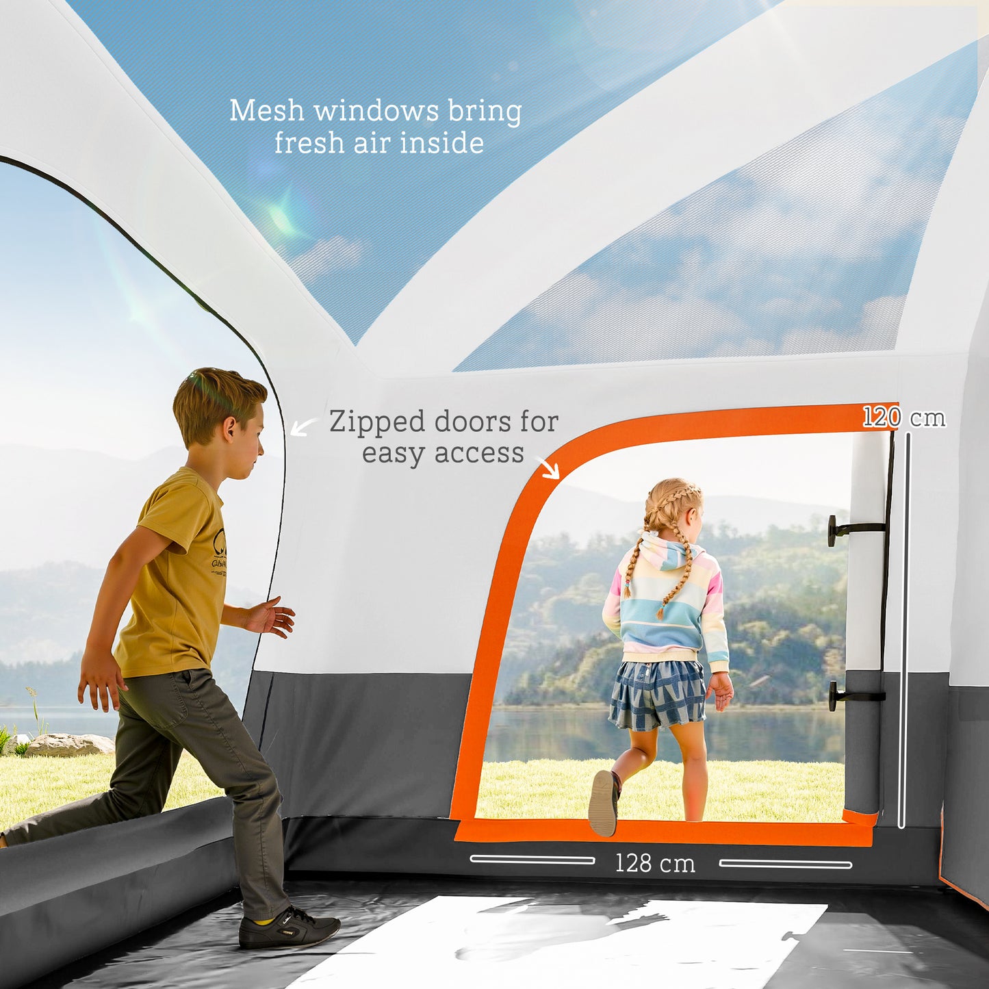 5 Man Camping Tent, Double Layer Tunnel Tent with Porch