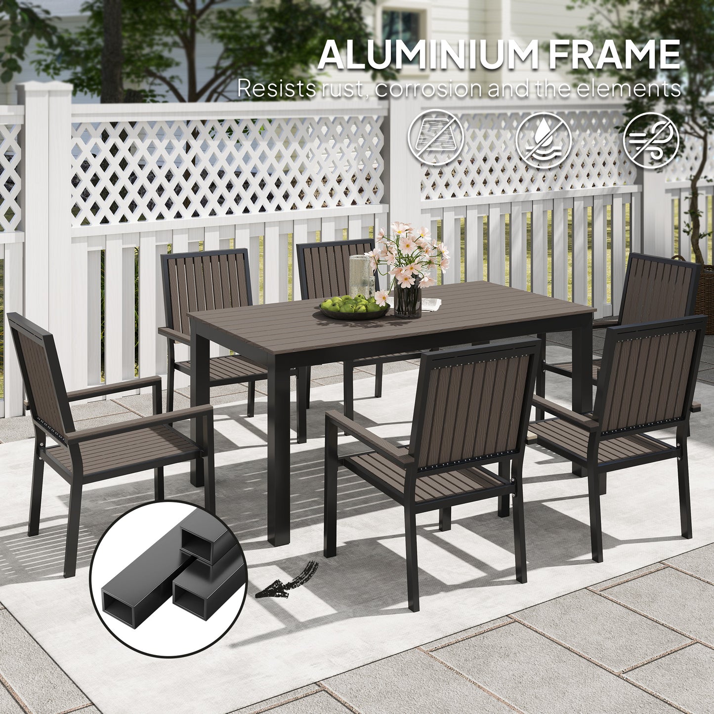 6 Seater Garden Dining Set with Stackable Chairs, Aluminium Frame