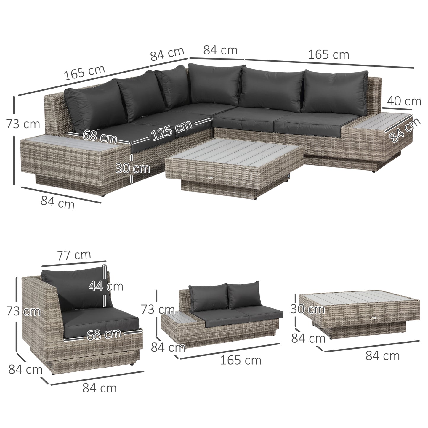 4 PCs Rattan Garden Furniture Outdoor Sectional Corner Sofa