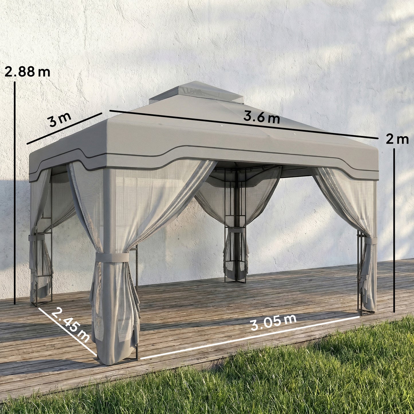 3 x 3.6 m Outdoor Garden Gazebo with Post Shelves