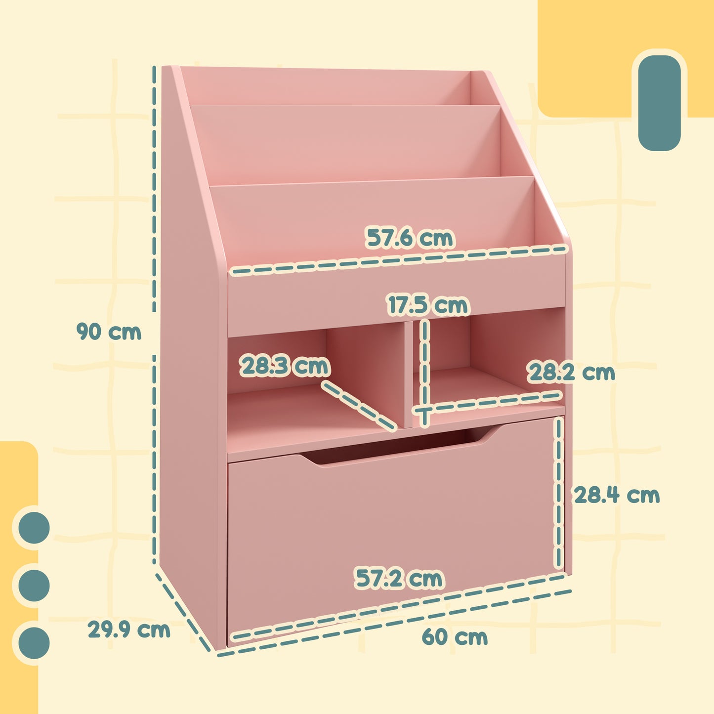 Kids Bookshelf, Toy Organiser, with Storage Drawer, Wheels