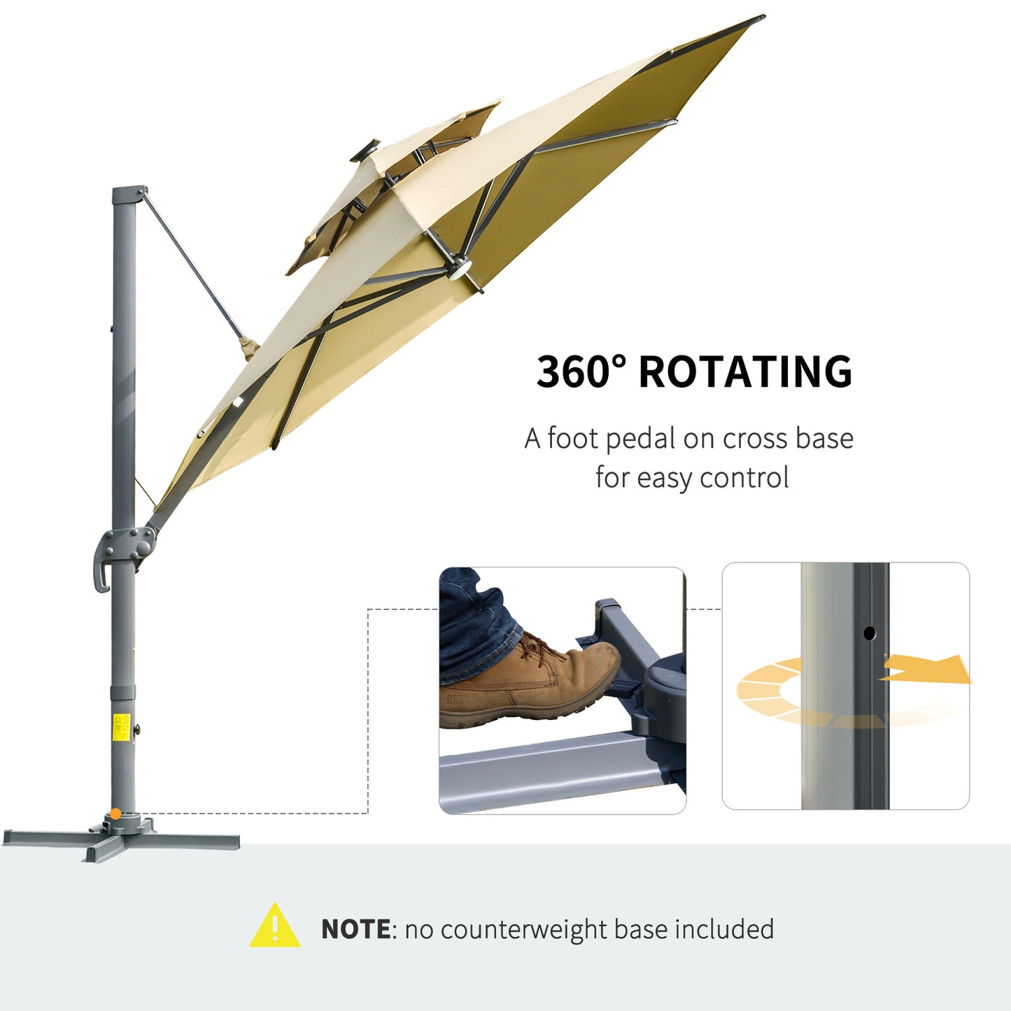 3m Cantilever Parasol with Solar Lights, Power Bank Base 360° Spin
