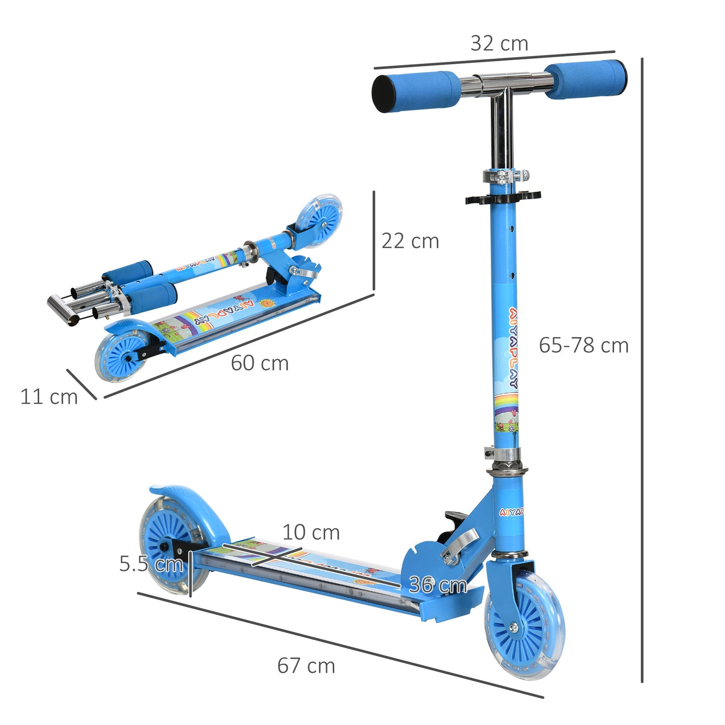 Kids Scooter, with Lights, Music, Adjustable Height, Foldable Frame