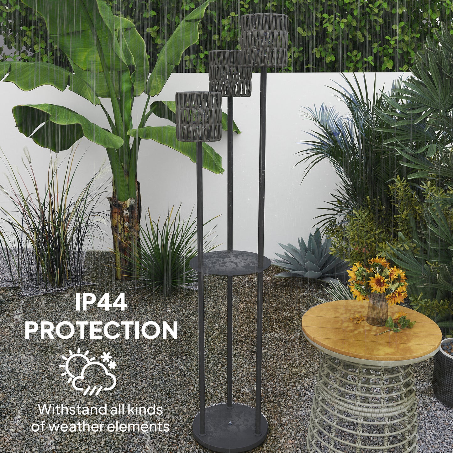 Boho Rattan Floor Lamp, 3-Lights Rattan Lamp with Shelf (1)