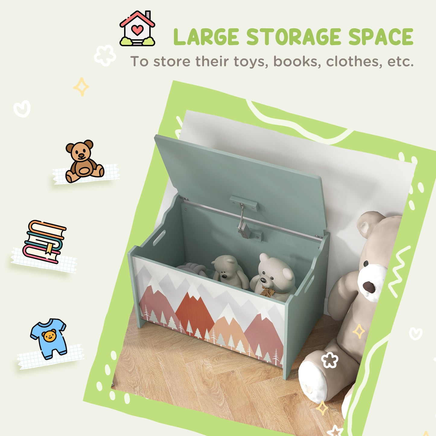 Toy Box, Kids Storage Chest, with Lid, Safety Hinge