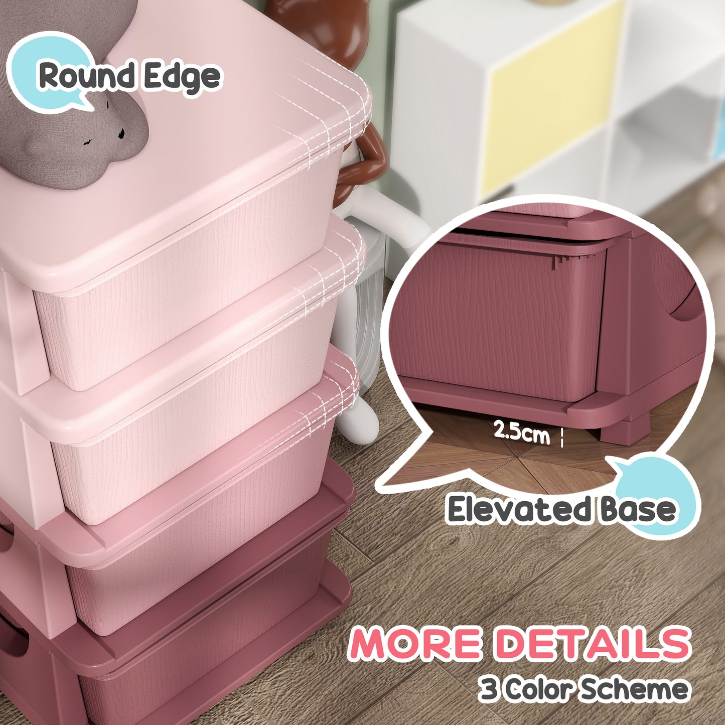Four-Tier Kids Storage Boxes, with Four Drawers