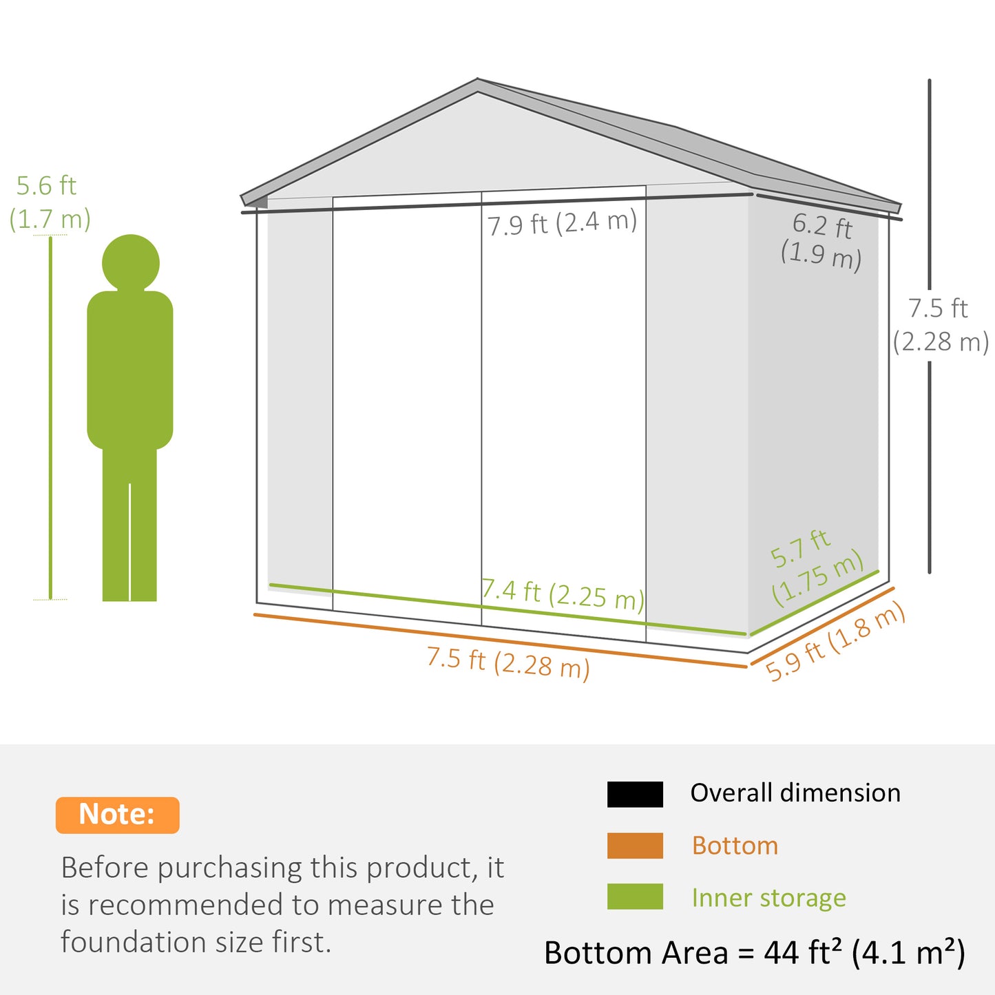 7.9ft x 6.2ft Aluminium Frame and Plastic Wall Shed, with Foundation
