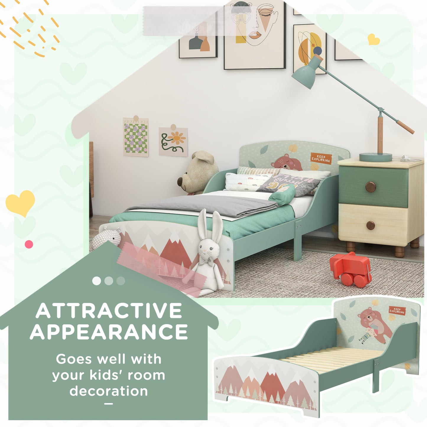 Toddler Bed Frame, Kids Bedroom Furniture for Ages 3-6 Years