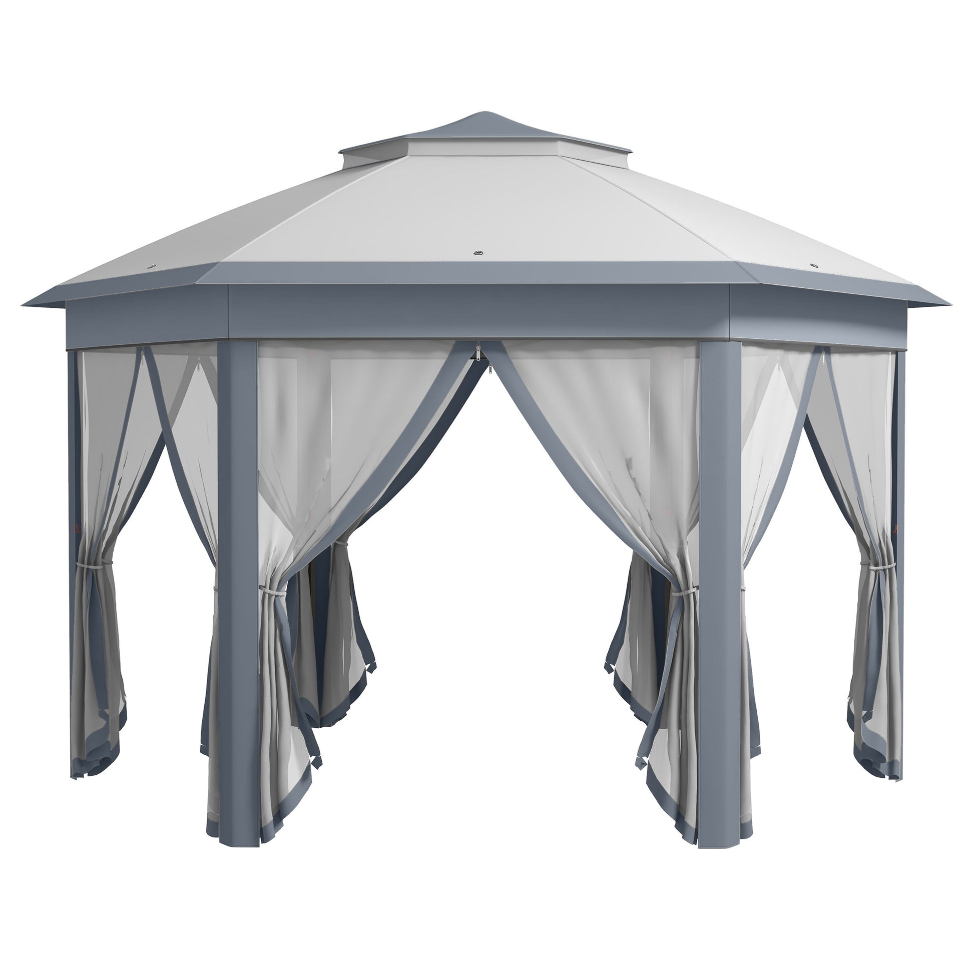 3 x 4m Metal Frame Hexagon Gazebo, with Curtains