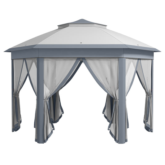 3 x 4m Metal Frame Hexagon Gazebo, with Curtains