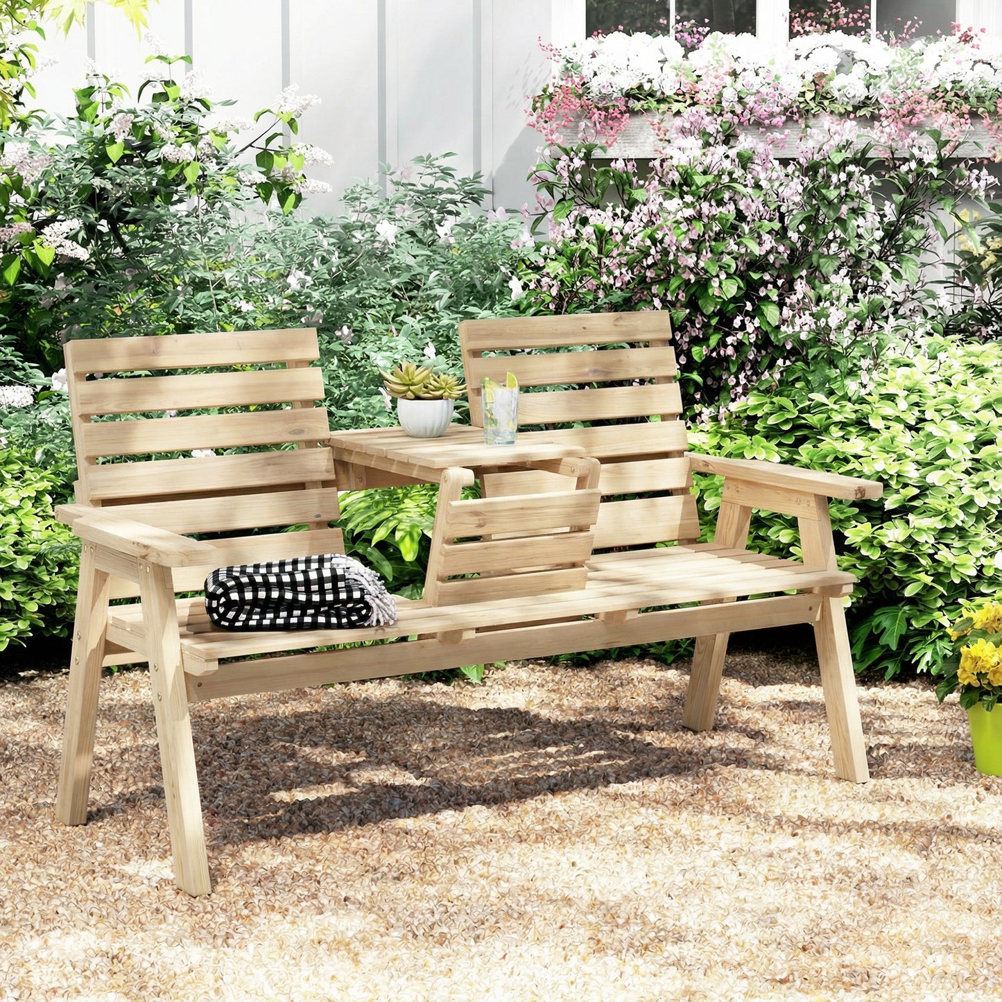 Fir Wood Convertible 2 to 3 Seater Outdoor Garden Bench