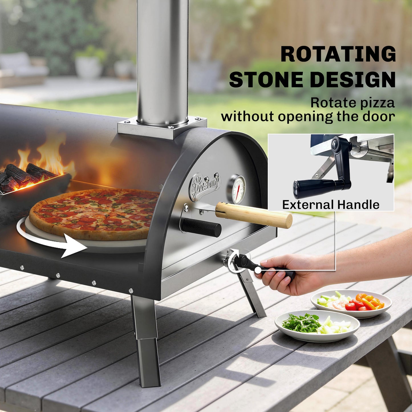 Outdoor Pizza Oven Foldable Legs Pellet Wood Fired Pizza Maker w/