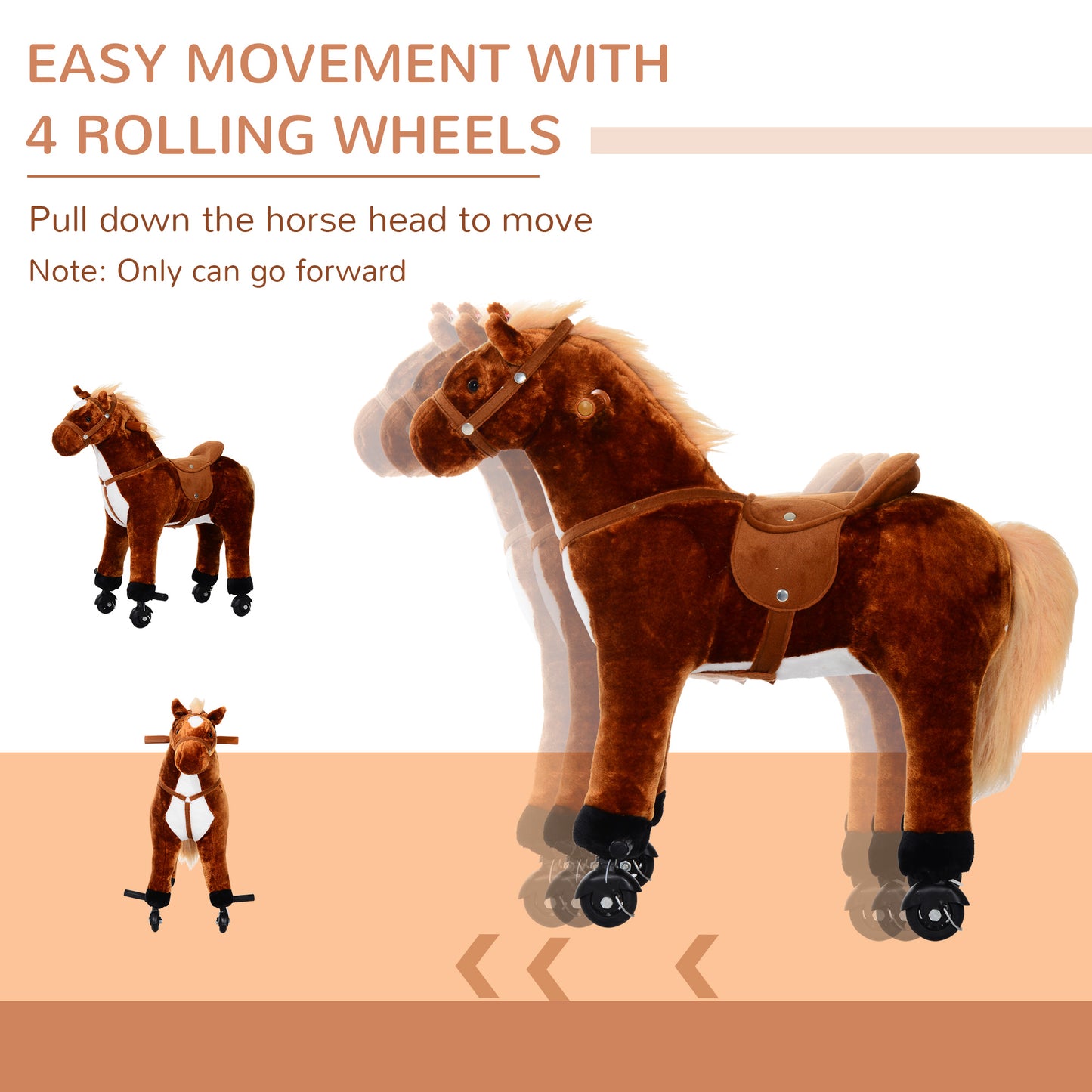 Plush Walking Horse Ride On Toy with Wheels