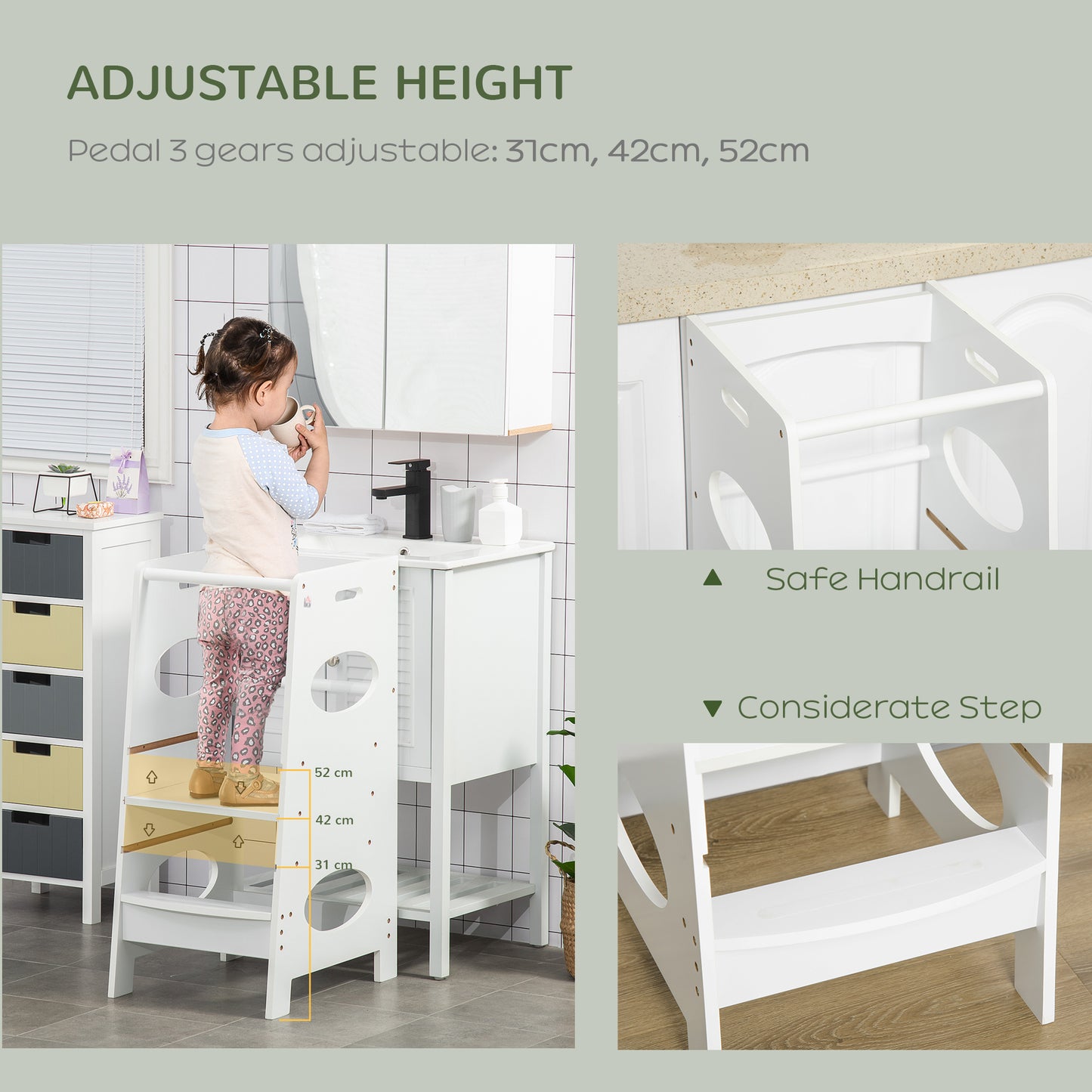 Toddler Step Stool Kids Adjustable Standing Tower with Safety Rail